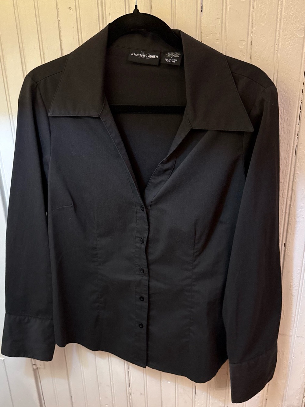 Jennifer Lauren Women's Black Button-Front Blazer Shirt
